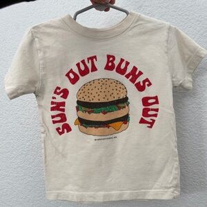Kids Cream Graphic Tee with Red 'Buns Out' Print